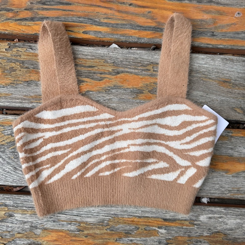 Brown Animal Print Furry Crop Top